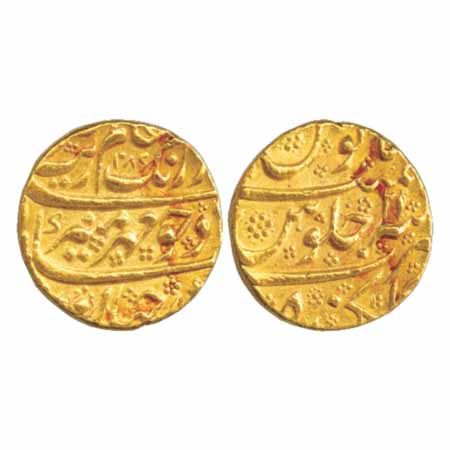 Aurangzeb, Gold Mohur, Golkunda Mint, AH 1084/RY 21, 10.99g, (KM 315.18). About Extremely 