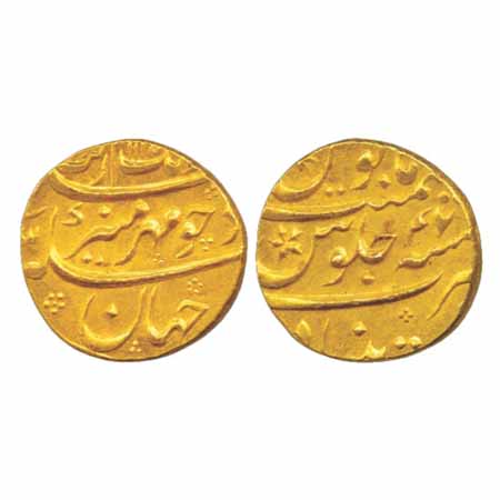 Aurangzeb, Gold Mohur, Khujista Bunyad Mint, AH 1115/RY 47, 10.98g, (KM 315.30). Uncircula