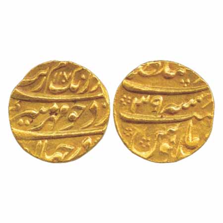 Aurangzeb, Gold Mohur, Dar-us-Sultanat Lahore Mint, AH 1107/RY 39, 10.97g, (KM 315.30). Ex