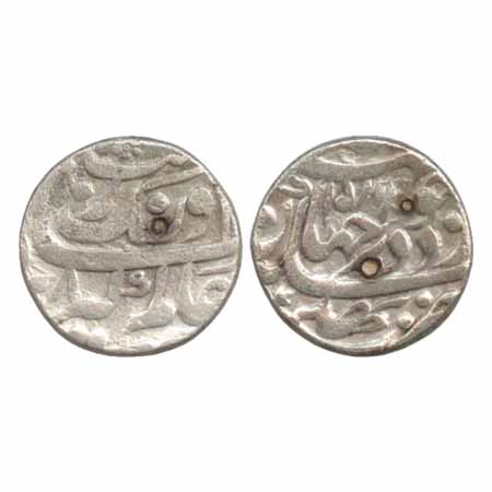Aurangzeb, Silver Rupee, Bhakkar Mint, AH 1076/RY 8, obverse & reverse poetic couplet (KM 