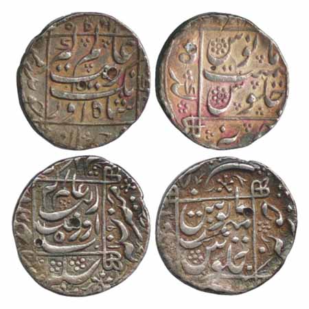 Aurangzeb, Silver Rupees (2), Junagadh Mint, AH 1090 and 1095 (KM 301.1), mint at two diff