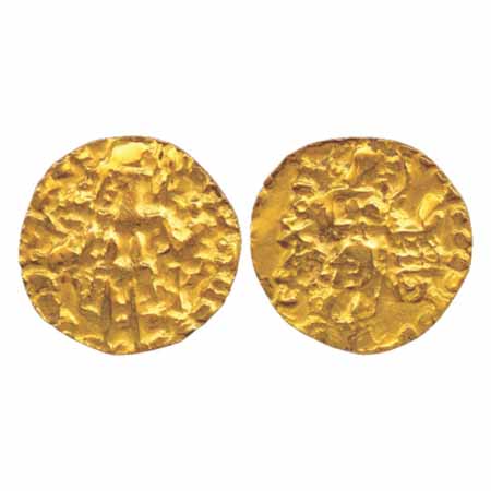 Post-Kushan gold coinage in Bengal (Samatata region), c. 4th-5th century AD, dinar imitati