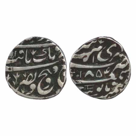 Sikh Empire, Silver Rupee, Amritsar Mint, Gobind Shahi couplet, VS 1854. 'Katar' symbol on