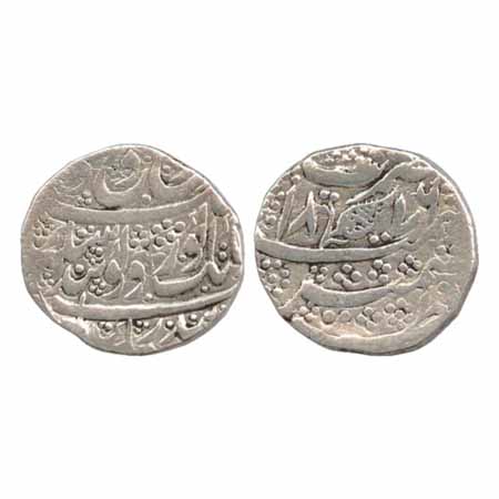 Sikh Empire, Ranjit Singh (1799-1839 AD), Silver Rupee, Kashmir Mint VS 1876. Obv: flower 