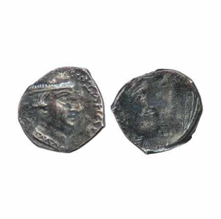 Western Kshatrapas, Kshatrapa Dynasty, Silver Drachma of Nahapana, obverse brockage (lakhi