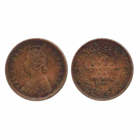Dewas (Senior Branch), Copper 1/12 Anna, AD 1888. Obv: Portrait of Victoria Empress. Rev: 