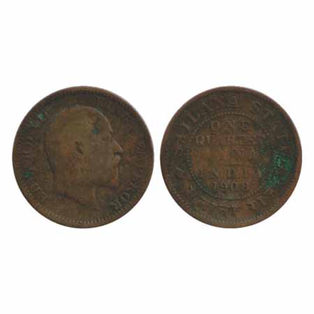 Sailana, Jaswant Singh (1890-1919 AD), Copper ¼ Anna, 1908, portrait of Edward VII (KM 15)