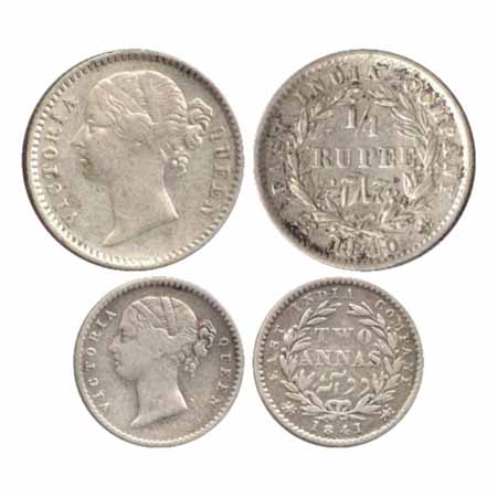 Victoria Queen, Divided Legend (2), Silver ¼ Rupee and 2 Annas, 1840-1841, Calcutta Mint, 