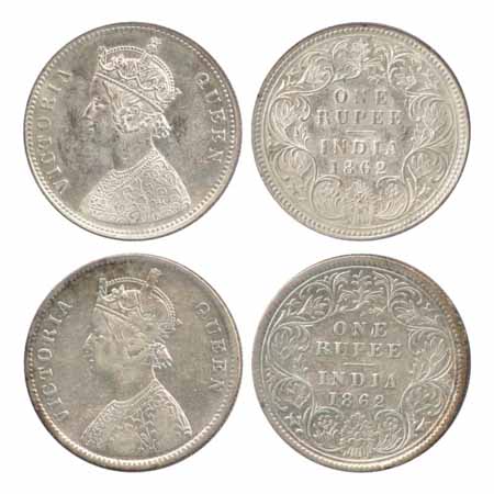 Victoria Queen, Silver Rupees (2), 1862, Calcutta Mint, A/I/0/0, 1st with crescent, 2nd wi