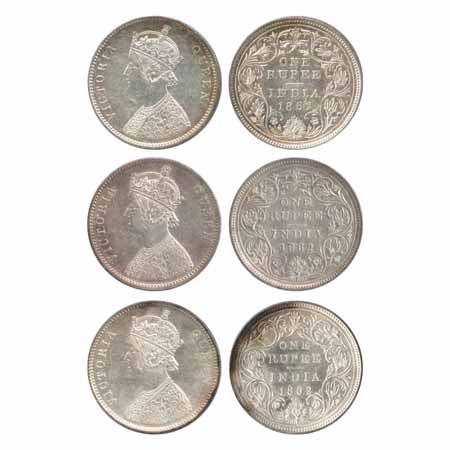 Victoria Queen, Silver Rupees (3), 1862, Calcutta Mint, A/II/0/0, (PR 64), A/II(b)/0/0, 3 
