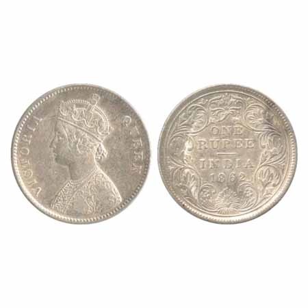 Victoria Queen, Silver Rupee, 1862, Calcutta Mint, A/II(a)/0/0, 4 Pineapple type. (PR 62) 