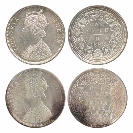 Victoria Queen, Silver Rupees (2), 1862, Bombay Mint, A/II/0/4 (PR 79) and A/I/1/2 with cr
