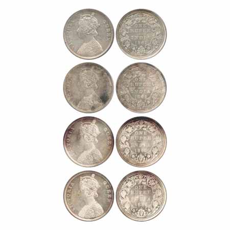Victoria Queen, Silver Rupees (4), 1862, Bombay Mint, A/II/0/4 (PR 79) and A/II/1/2. (3), 