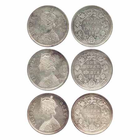 Victoria Queen, Silver Rupees (3), 1862, Bombay Mint, A/II/1/1, (PR 99) first and second c