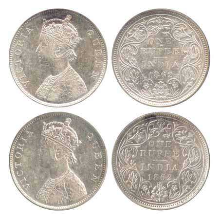 Victoria Queen, Silver Rupees (2), 1862, Bombay Mint, B/II/0/3, (PR 77) and B/II/0/4, (PR 