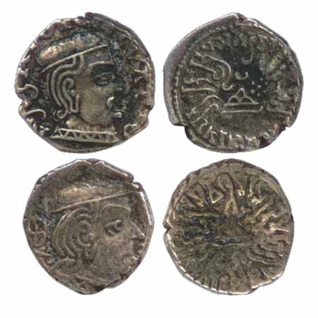 Western Kshatrapa, Silver Drachm (2), Viradaman, date Saka 159 and Visvasimha, date Saka 1