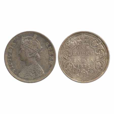 Victoria Queen, Silver Rupee, 1874, Bombay Mint, C1/II/no dot, (PR 141). Very Fine+, Scarc