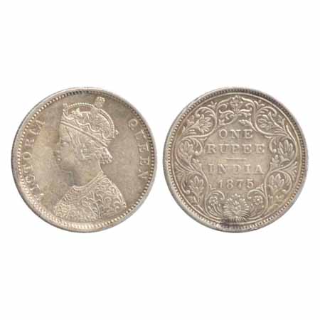 Victoria Queen, Silver Rupee, 1875, Bombay Mint, A2/II/no dot. (PR 145) Very Fine +, Rare.