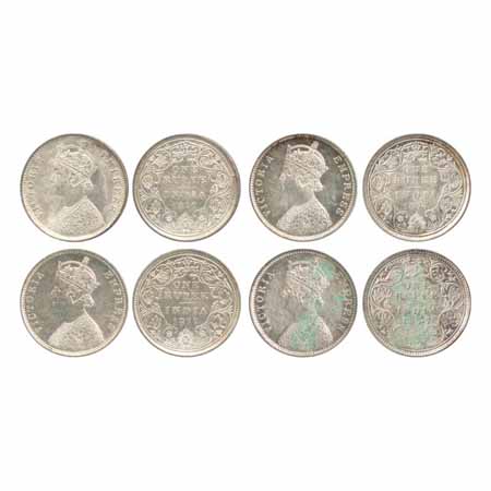 Victoria Empress, Silver Rupees (4), 1877, Bombay Mint, A2/II/dot (PR 149), A3/II/dot (2) 