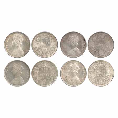 Victoria Empress, Silver Rupees (4), 1878, Calcutta Mint, A1/I/no mm (2), (PR 116), 1878, 