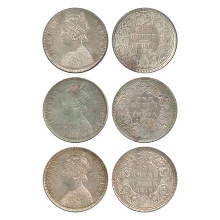 Victoria Empress, Silver Rupees (3), 1879, Calcutta Mint, A1/I/'C' incused (PR 117), Bomba