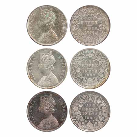 Victoria Empress, Silver Rupees (3), 1880, Bombay Mint, 1880, A3/II(i)/dot (Unlisted in Pr