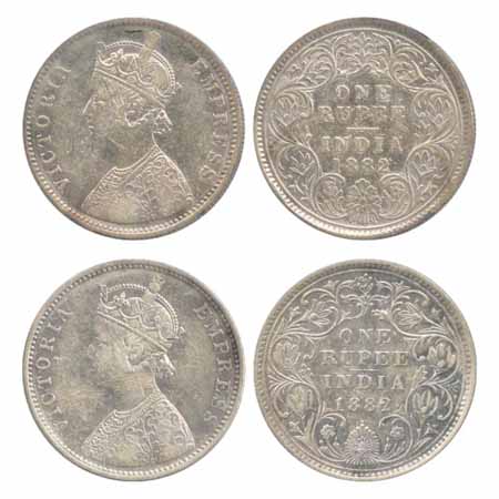 Victoria Empress, Silver Rupees (2), 1882, Calcutta Mint, A1/I/'C' incused (PR 120), Bomba