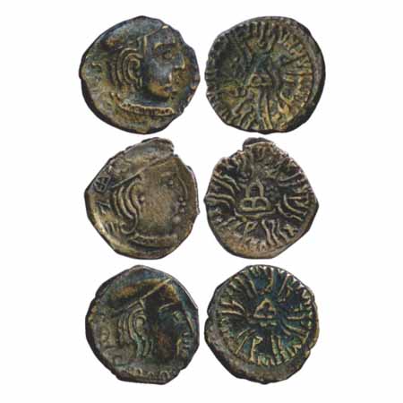 Western Kshatrapas, Rudrasena III (348-378 AD), Silver Drachm (3), date Saka 289, 293 and 