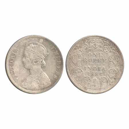 Victoria Empress, Silver Rupee, 1884, Bombay Mint, A3/I/'B' raised, dot below 'P' of rupee