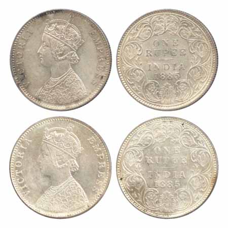 Victoria Empress, Silver Rupees (2), 1885, Bombay Mint, A3/I/'B' raised (PR 169). (2 Coins