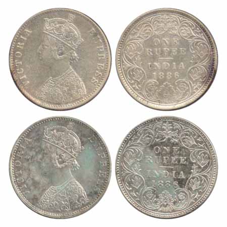 Victoria Empress, Silver Rupees (2), 1886, Calcutta Mint, A4/I/'C' incused (PR 126), Bomba