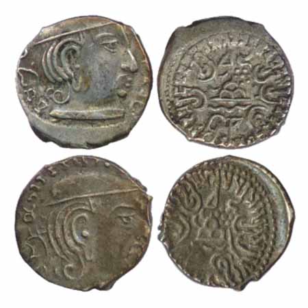 Western Kshatrapas, Rudrasimha III (388-415 AD), Silver Drachma (2), as Mahakshatrapa, Sak
