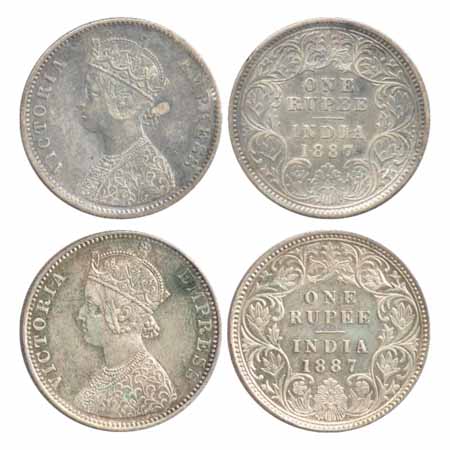 Victoria Empress, Silver Rupees (2), 1887, Calcutta Mint, A4/I/'C' incused (PR 127), Bomba