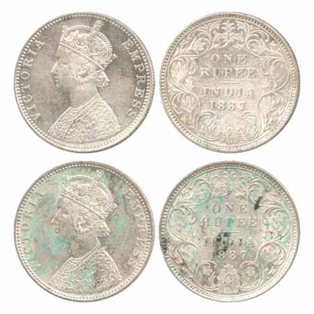 Victoria Empress, Silver Rupees (2), 1887, Bombay Mint, C2/I/'B' incused, traces of numera