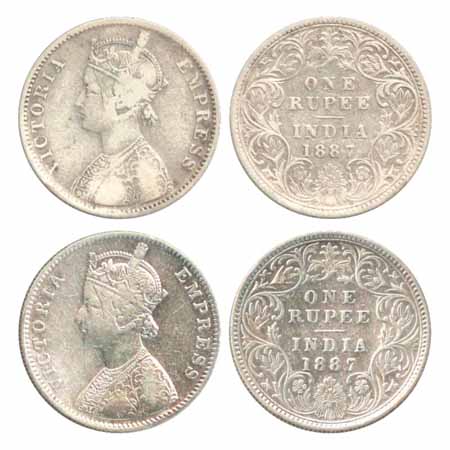 Victoria Empress, Silver Rupees (2), 1887, Bombay Mint, A3/I/'B' incused (PR 172A), A3/I/'