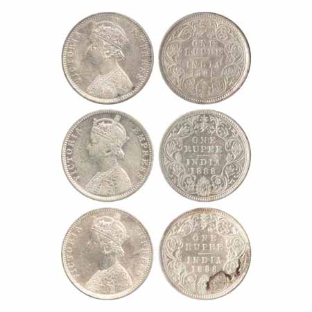 Victoria Empress, Silver Rupees (3), 1888, Calcutta Mint, C3/I/'C' incused (PR 129), Bomba