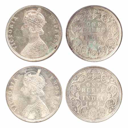 Victoria Empress, Silver Rupees (2), 1890, Bombay Mint, C2/I/'B' incused (PR 178), 1891, B