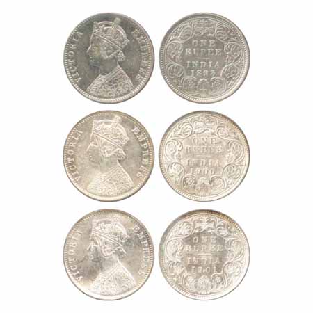 Victoria Empress, Silver Rupees (3), 1893, 1900 and 1901 all Calcutta Mint, C3/I/'C' incus