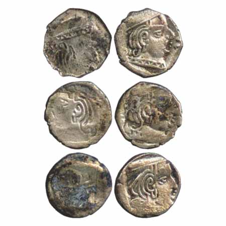 Western Kshatrapas, Silver Drachma (3), Obv: brockage. Very Fine, Scarce.