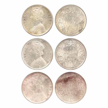 Victoria Empress, Silver Rupees (3), 1893, Bombay Mint, C2/I/'B' incused traces of '2' see