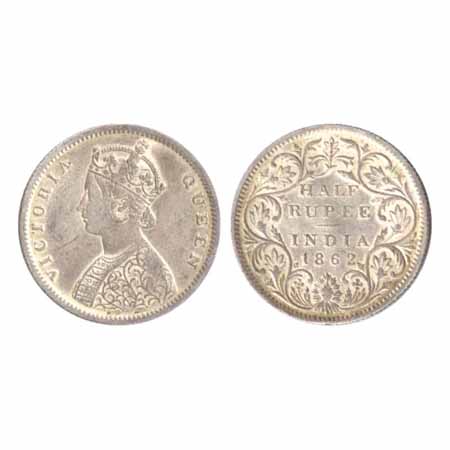 Victoria Queen, Silver ½ Rupee, 1862, Calcutta Mint, C/II (PR 252). Very Fine+, Scarce.