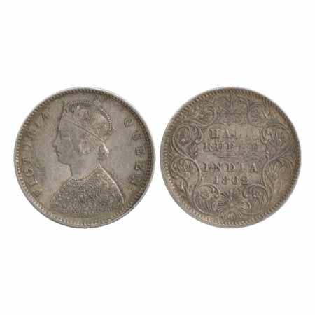 Victoria Queen, Silver ½ Rupee, 1862, Calcutta Mint, A/I (PR 255). About Extremely Fine, S