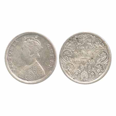 Victoria Queen, Silver ½ Rupee, 1874, Bombay Mint, B2/II/dot (PR 285) error: planchet flaw