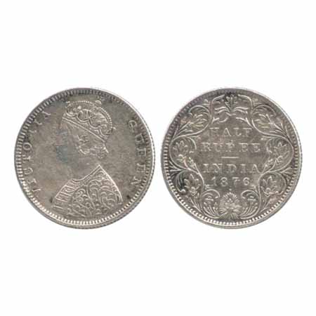 Victoria Queen, Silver ½ Rupee, 1876, Bombay Mint, B2/II/dot (PR 287). Very Fine +, Rare.