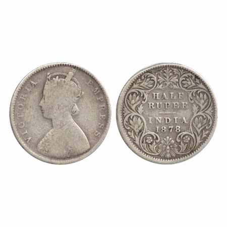 Victoria Empress, Silver ½ Rupee, 1878, Calcutta Mint, A/I/no mm (PR 262). Ex mount, Fine,