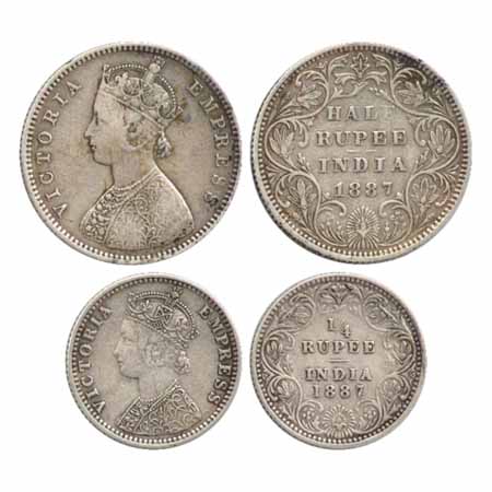 Victoria Empress, Silver ½ Rupee and ¼ Rupee, 1887, Bombay Mint, A/II/'B' raised (PR 296),