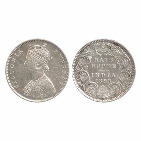 Victoria Empress, Silver ½ Rupee, 1888, Calcutta Mint, A/I/'C' incused (PR 272). Very Fine