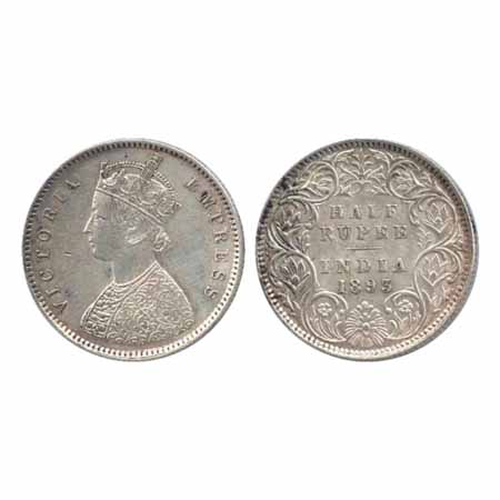 Victoria Empress, Silver ½ Rupee, 1893, Bombay Mint, A/I/'B' incused (PR 303). About Extre