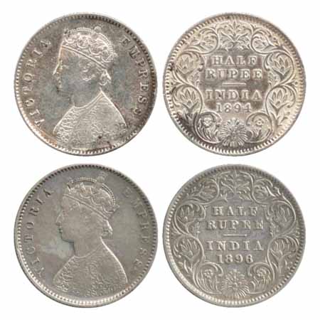 Victoria Empress, Silver ½ Rupees (2), 1894 and 1896, both Calcutta Mint, A/I/'C' incused 