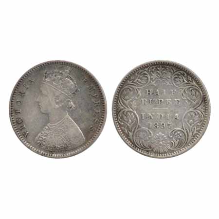 Victoria Empress, Silver ½ Rupee, 1897, Bombay Mint, A/I/'B' incused, (PR 305). About Very